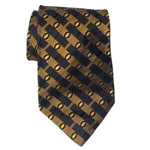 Vintage Studio By Fumagalli's Silk Tie Made in USA Geometric Black & Yellow Gold
